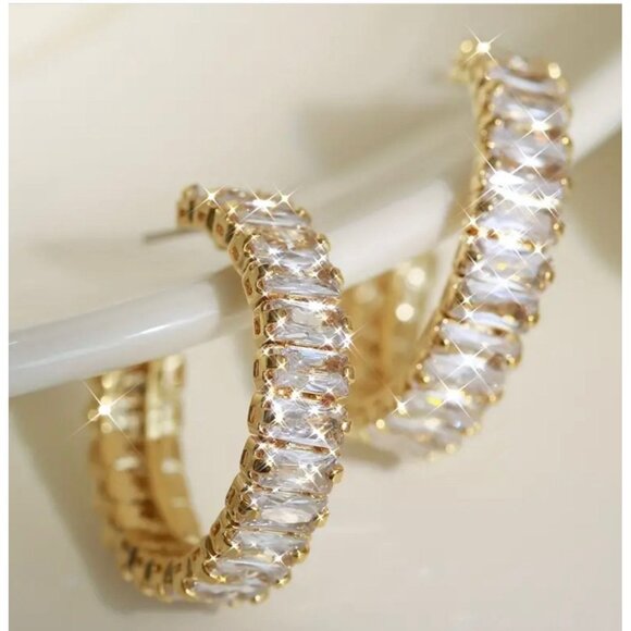 Gold-Plated Hoop Earrings With Sparkling Crystal Accents